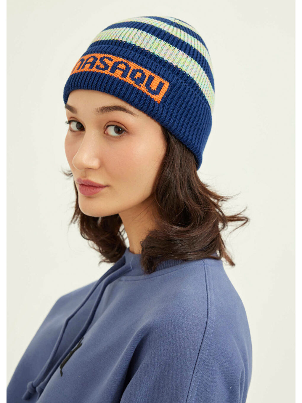 Baltu Unisex Lacivert Mavi Çizgili Bere-4