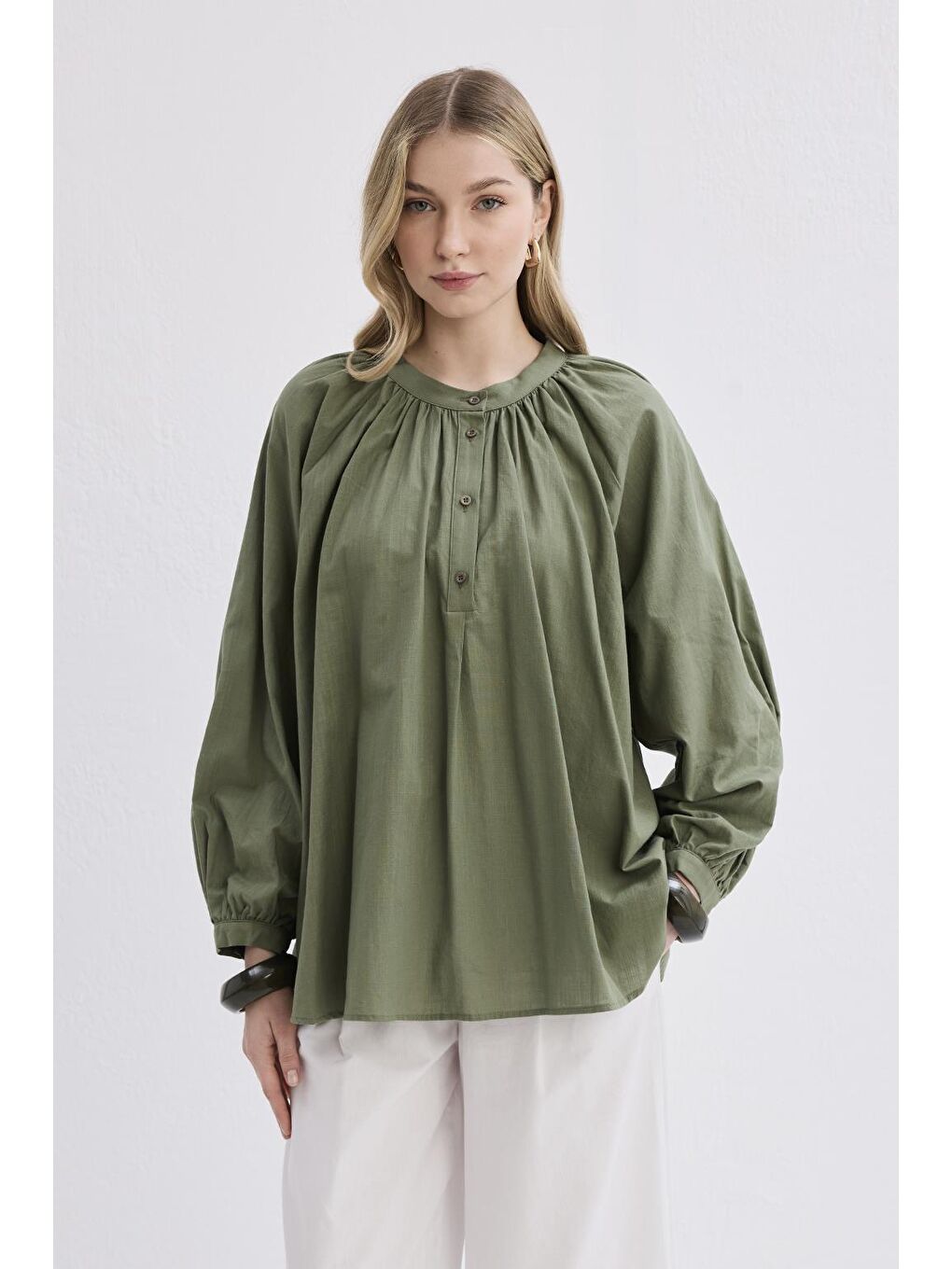 Flam Keten Gömlek Haki Yeşil