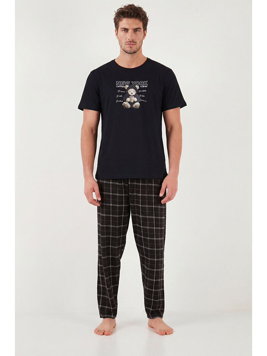 Siyah Pamuklu Regular Fit Baskılı Pijama Takımı 6096165-1