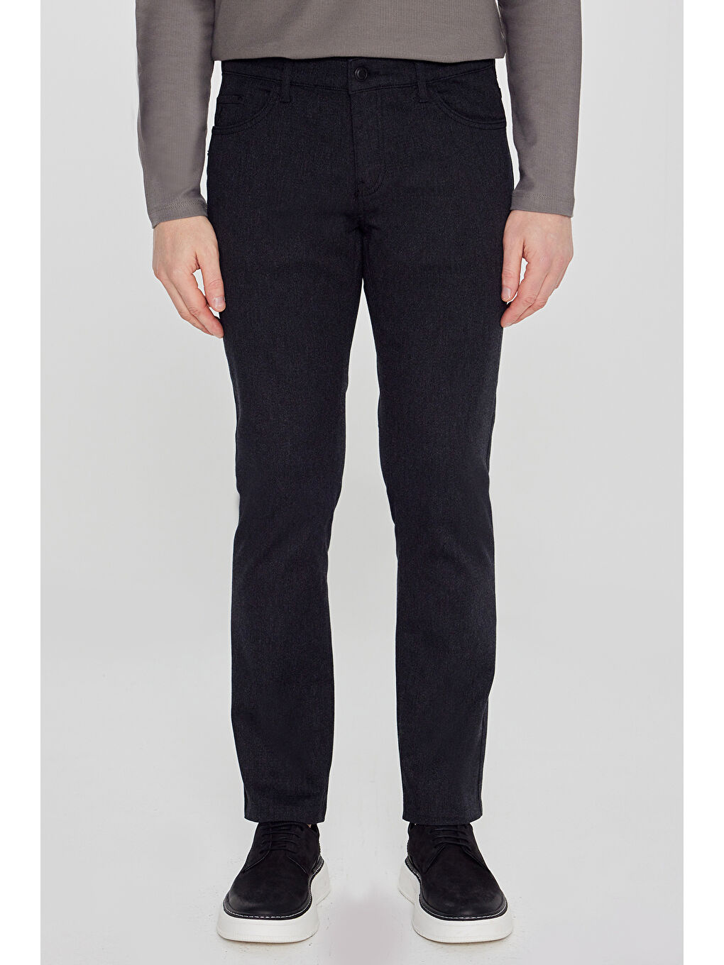 Erkek Siyah Pamuklu Slim Fit Dar Kesim 5 Cepli Esnek Casual Pantolon-1