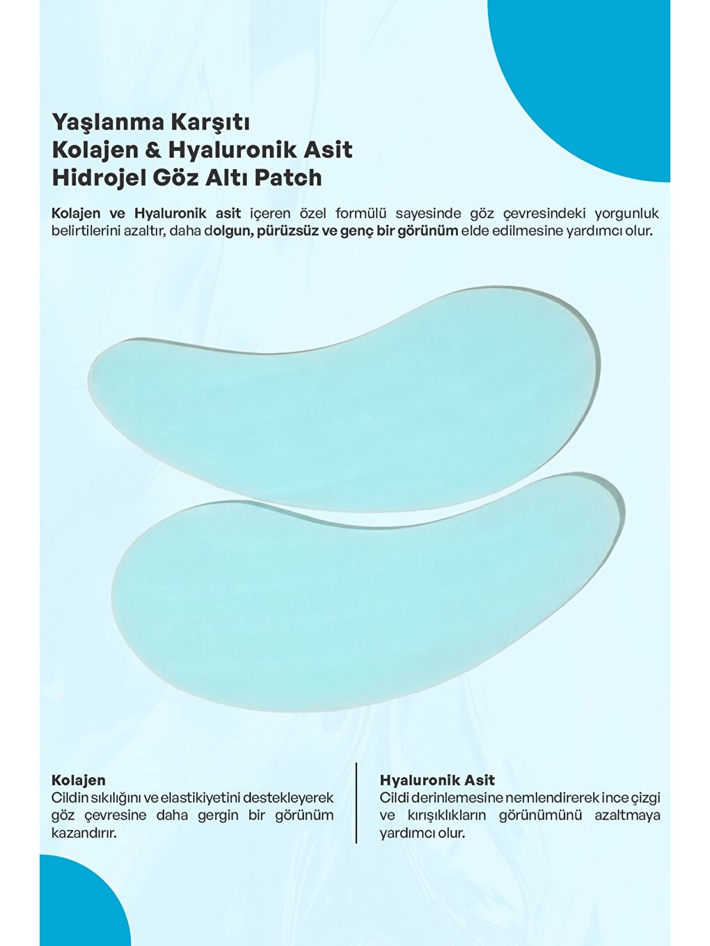 Yaşlanma Karşıtı Kolajen & Hyaluronik Asit Hidrojel Patch Göz Altı Maskesi x 5 Adet-1