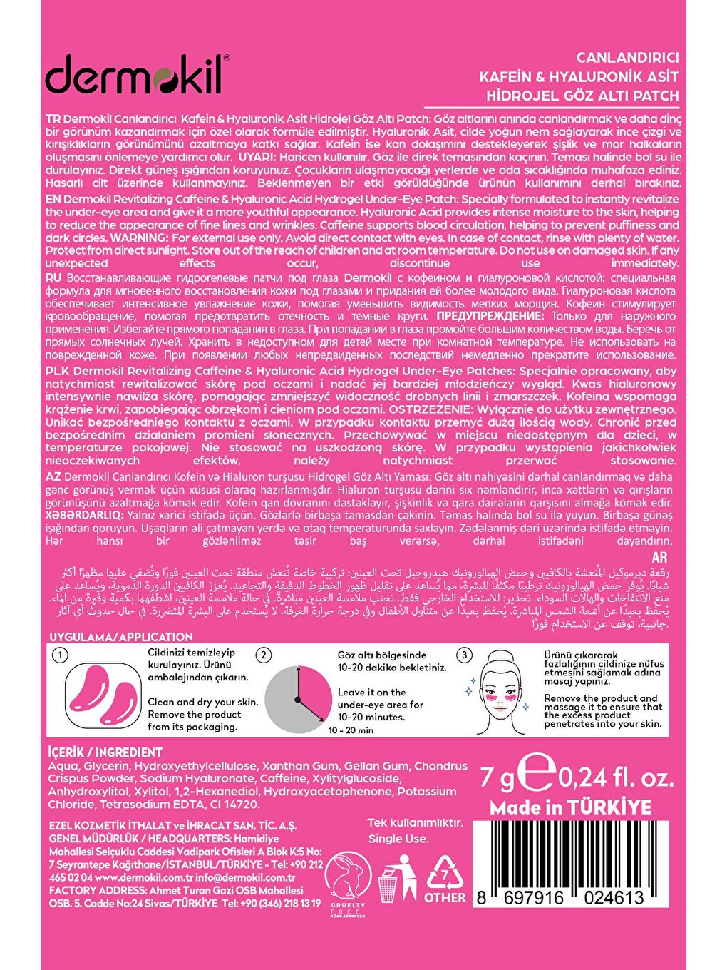 Canlandırıcı Kafein & Hyaluronik Asit Hidrojel Patch Göz Altı Maskesi x 5 Adet-5