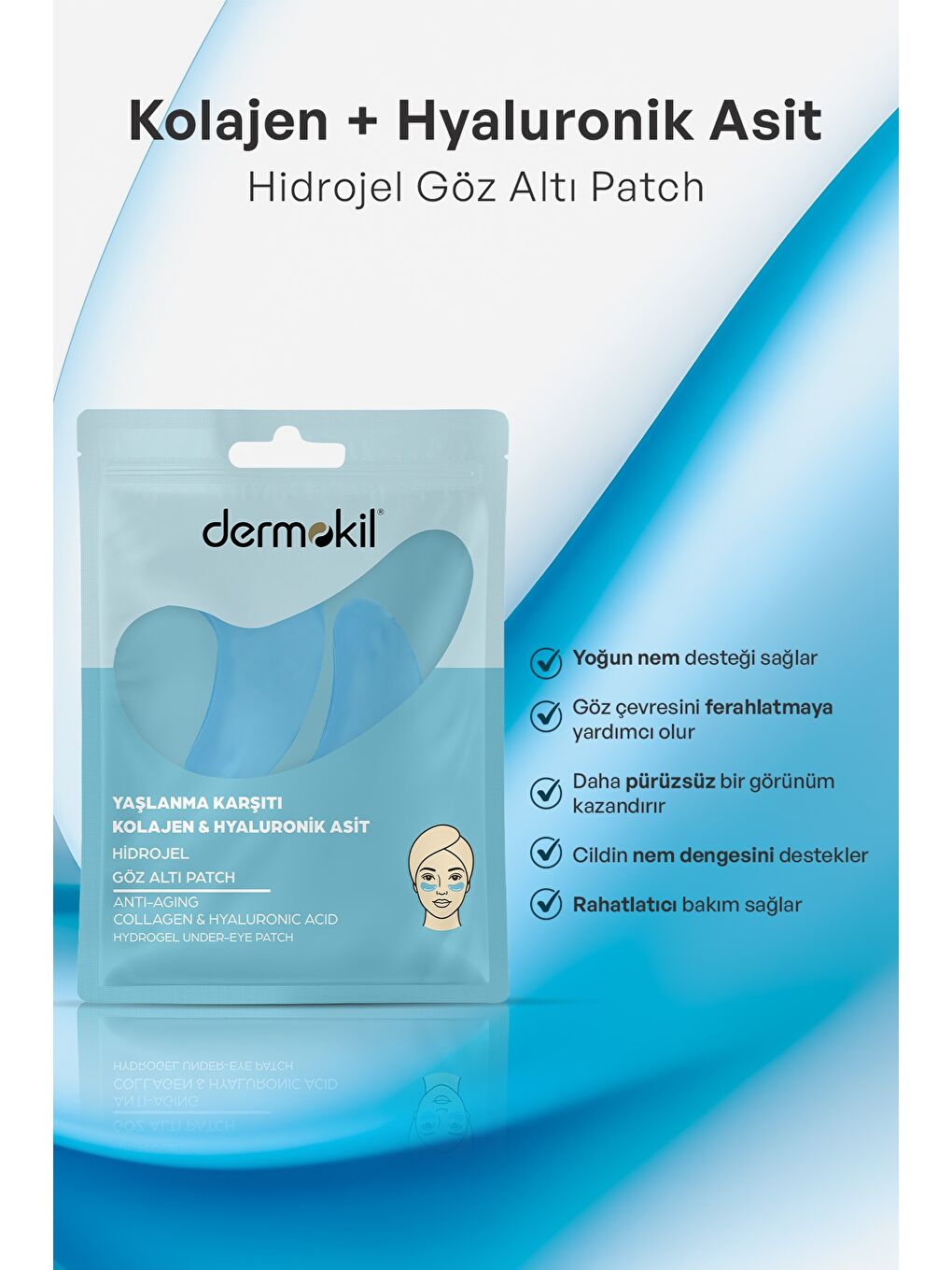 Yaşlanma Karşıtı Kolajen & Hyaluronik Asit Hidrojel Patch Göz Altı Maskesi x 5 Adet-3