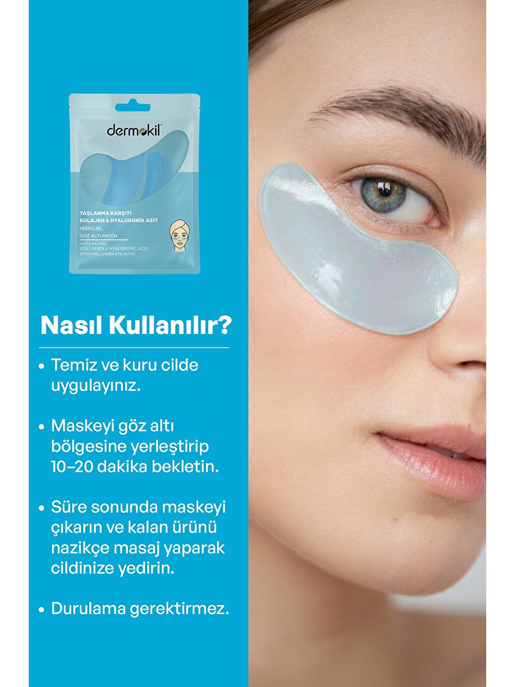 Yaşlanma Karşıtı Kolajen & Hyaluronik Asit Hidrojel Patch Göz Altı Maskesi x 5 Adet-4