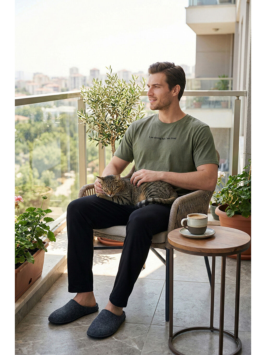 Haki Pamuklu Regular Fit Baskılı Pijama Takımı 6096160