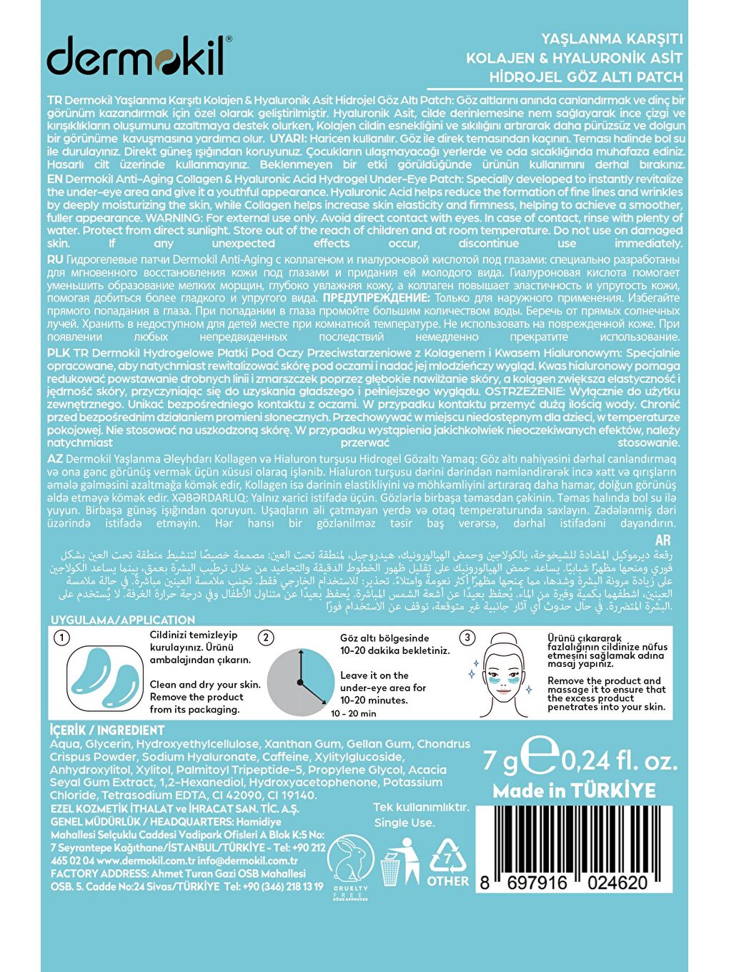 Yaşlanma Karşıtı Kolajen & Hyaluronik Asit Hidrojel Patch Göz Altı Maskesi x 5 Adet-5