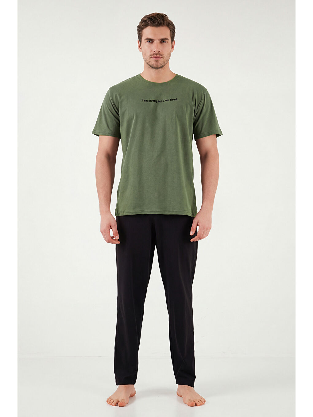 Haki Pamuklu Regular Fit Baskılı Pijama Takımı 6096160-1