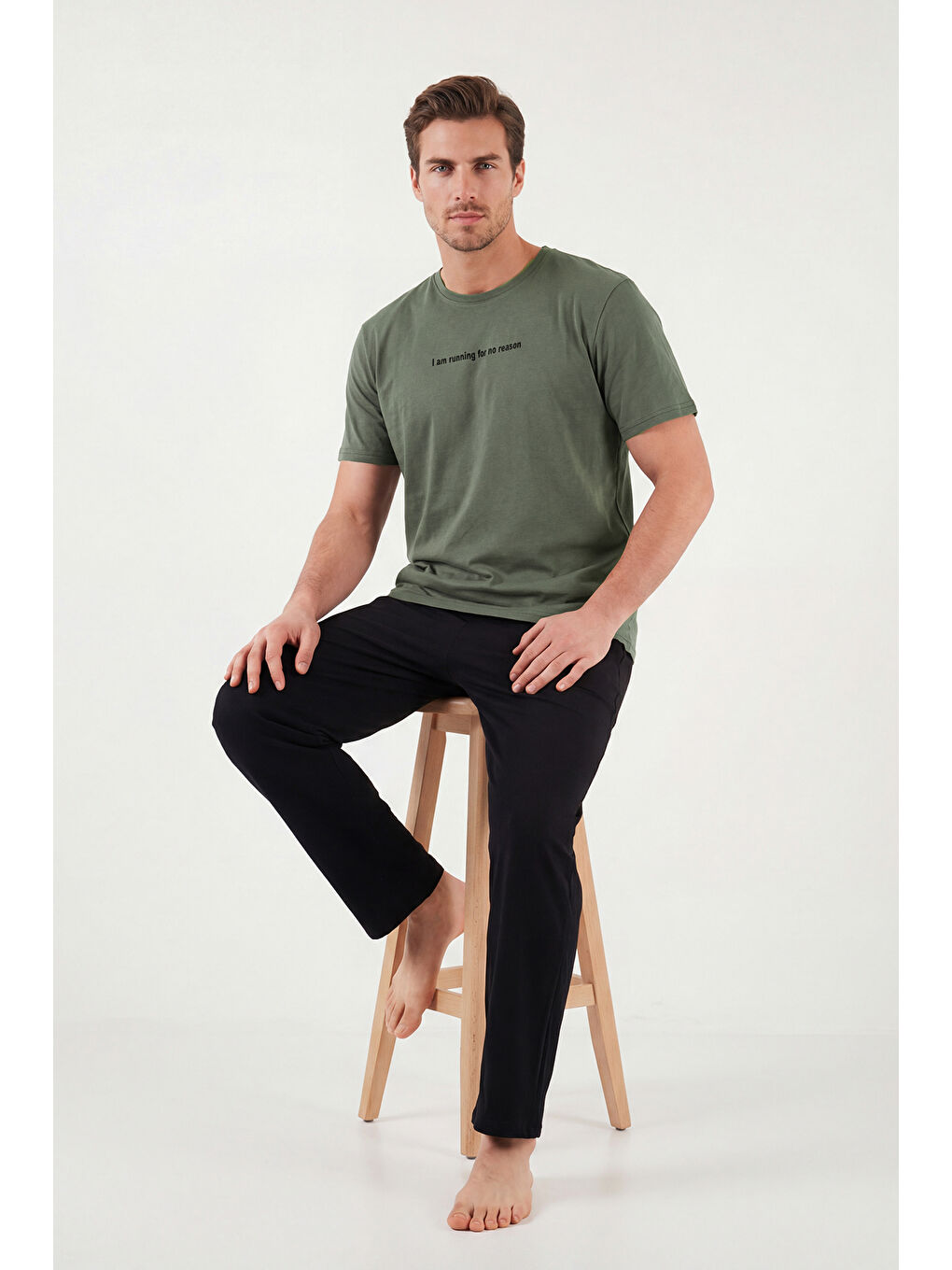 Haki Pamuklu Regular Fit Baskılı Pijama Takımı 6096160-2