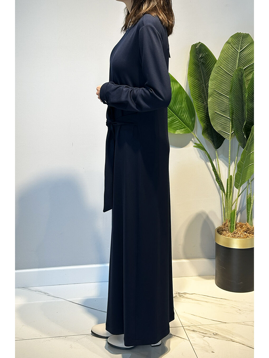 Drape Detay Pamuklu Elbise 13230 Lacivert-2