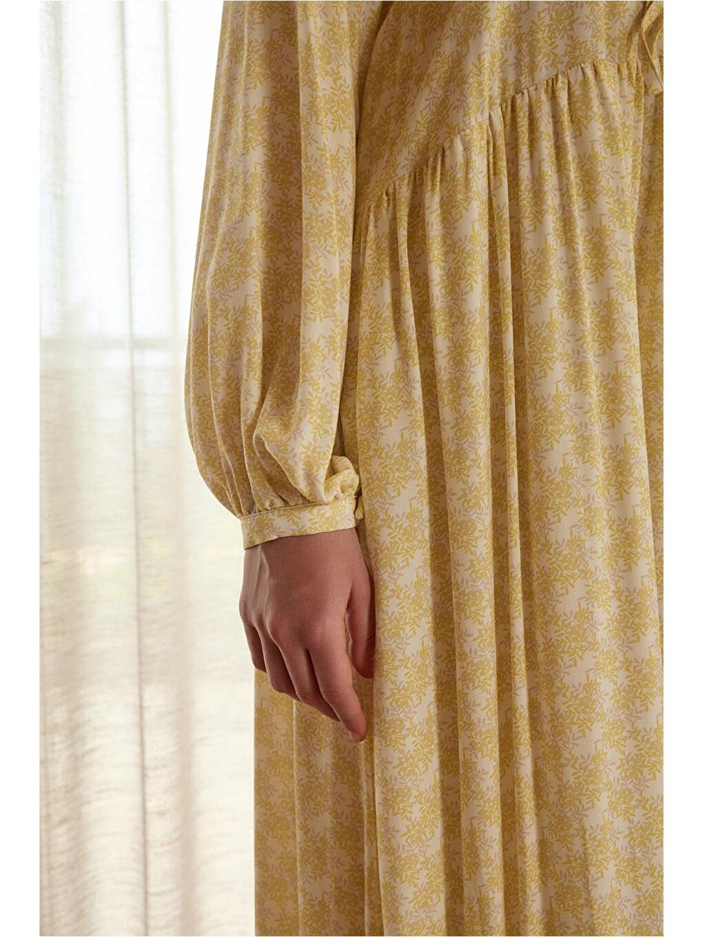 Fleur Viskon Bağlamalı Uzun Elbise Sarı-3