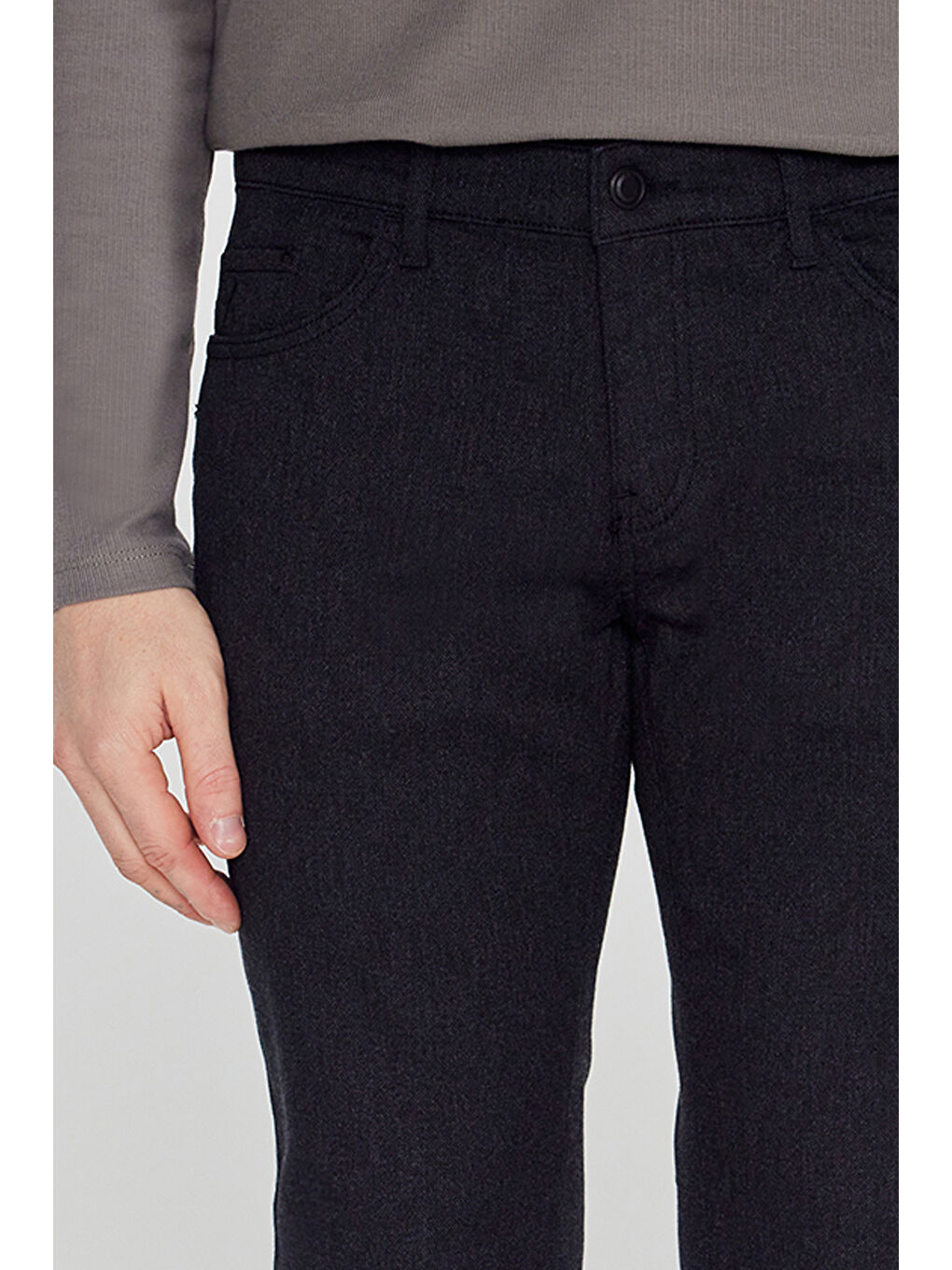 Erkek Siyah Pamuklu Slim Fit Dar Kesim 5 Cepli Esnek Casual Pantolon-3