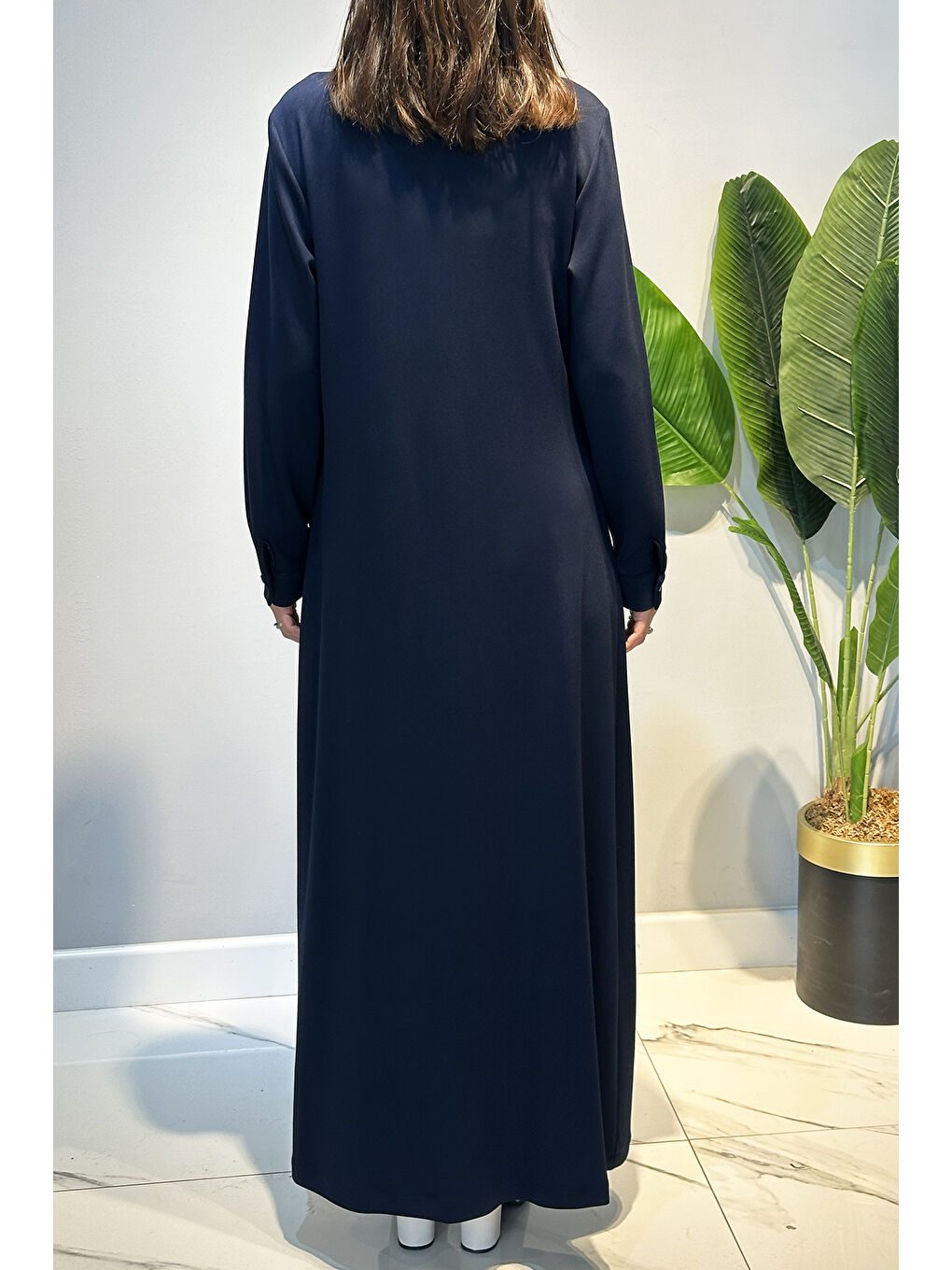 Drape Detay Pamuklu Elbise 13230 Lacivert-3