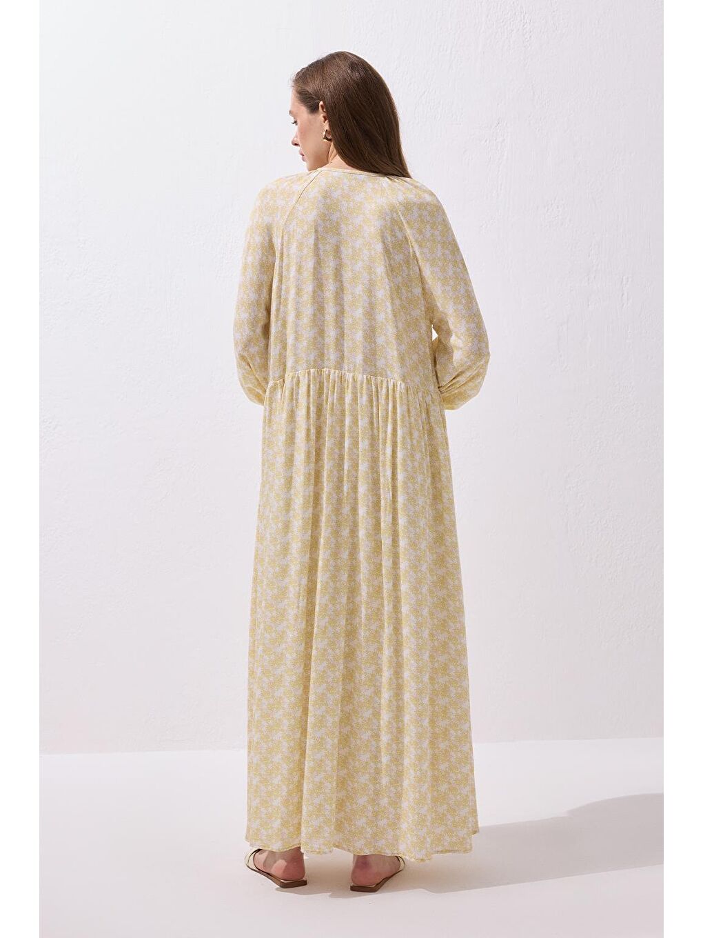 Fleur Viskon Bağlamalı Uzun Elbise Sarı-8