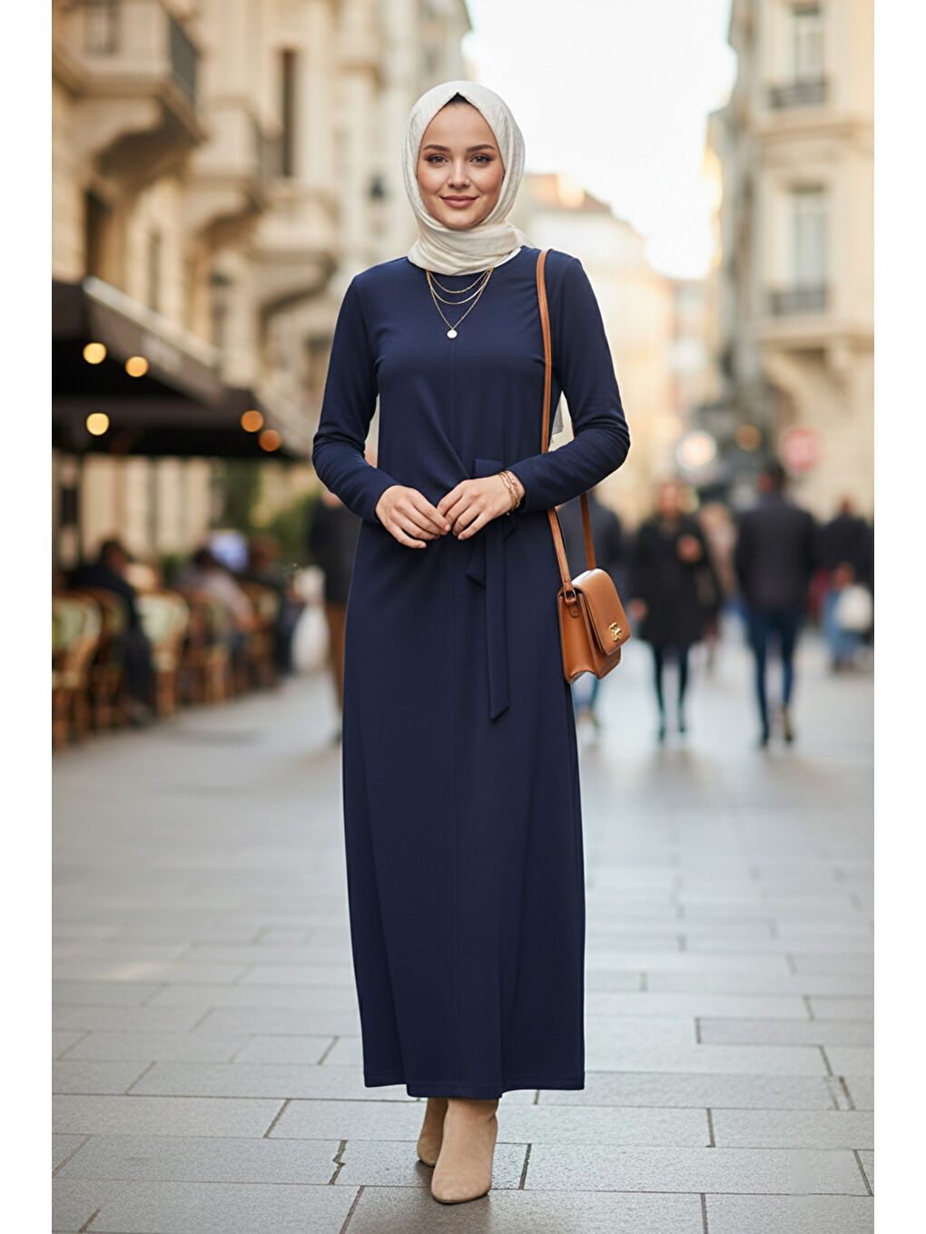 Drape Detay Pamuklu Elbise 13230 Lacivert-4