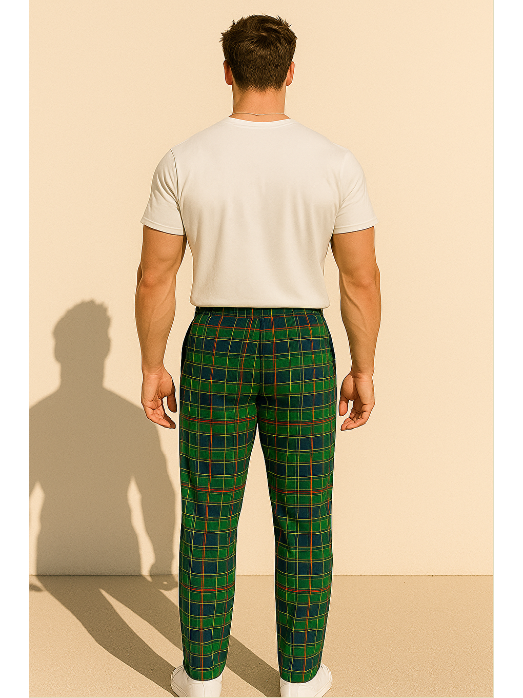 Yeşil Erkek %100 Pamuk Cepli Ekose Pijama Altı-1