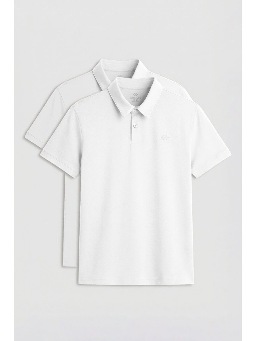 Standart Fit Basic Polo Yaka 2li Paket Beyaz Erkek T-Shirt - 87748