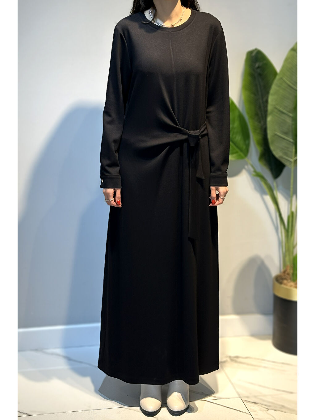 Drape Detay Pamuklu Elbise 13230 Siyah-1