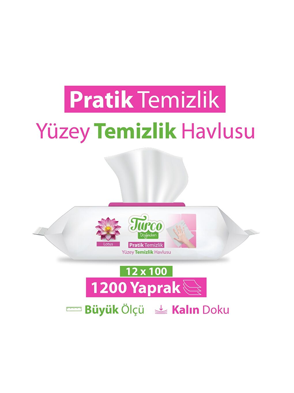 Turco Doğadan Pratik Yüzey Temizlik Havlusu Lotus 12x100 (1200 Yaprak)