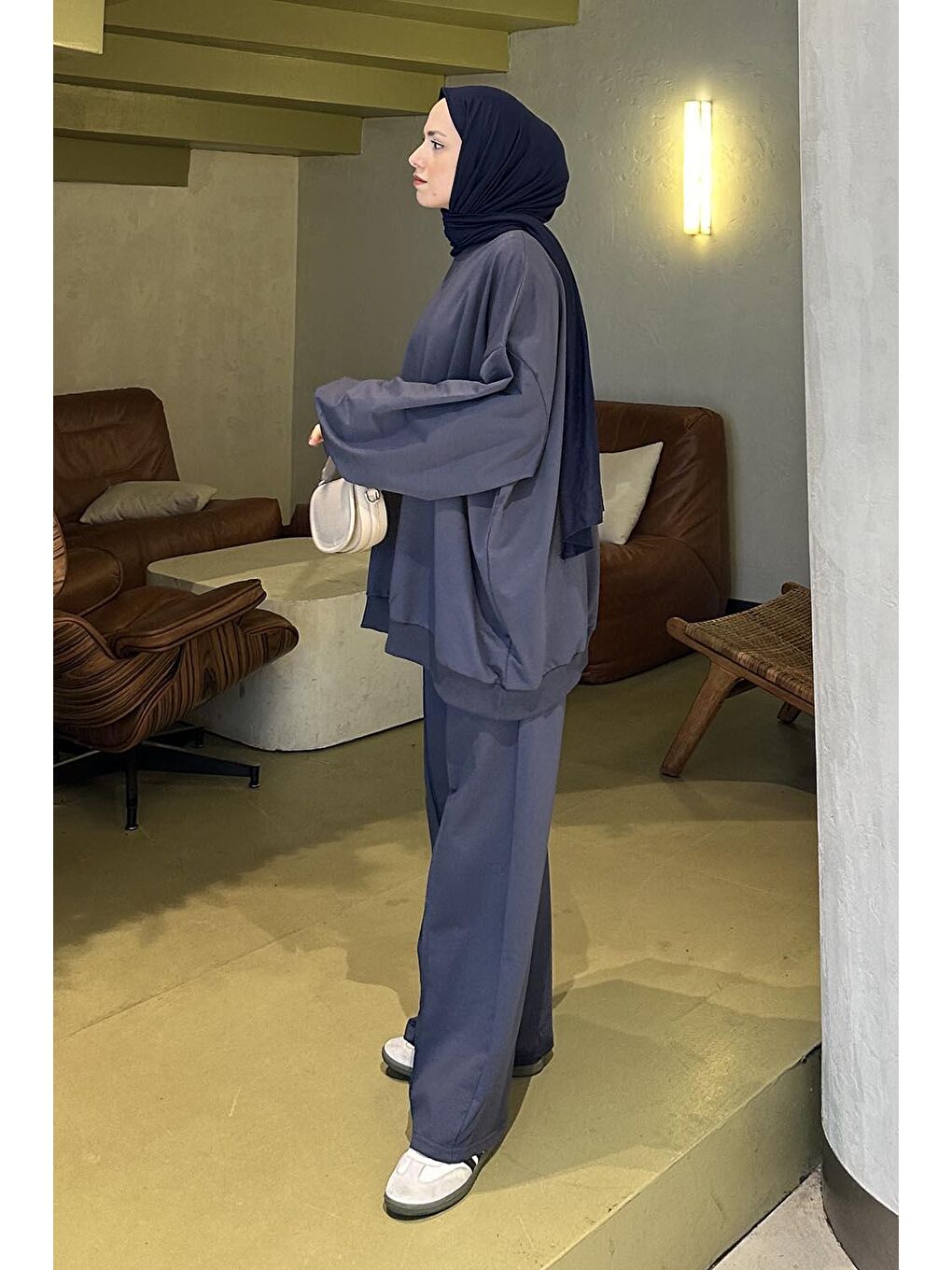 Kapüşonlu Pantolonlu İkili Tesettür Takım Antrasit-1