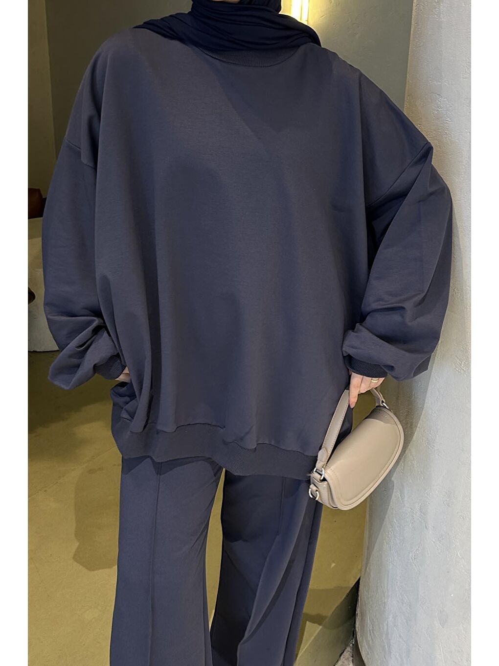 Kapüşonlu Pantolonlu İkili Tesettür Takım Antrasit-2