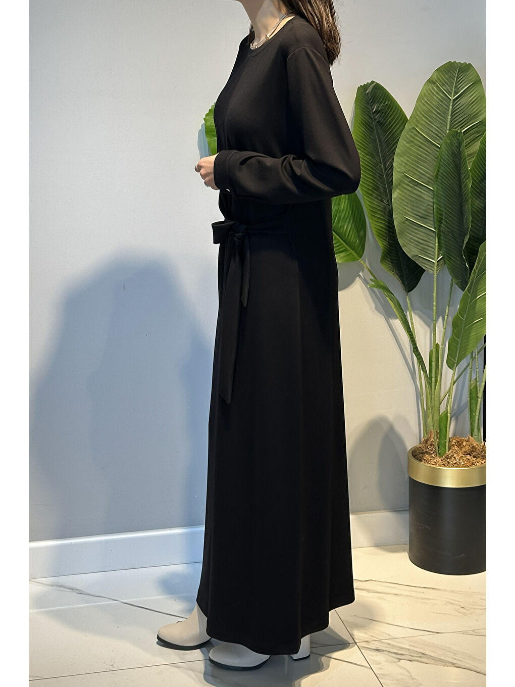 Drape Detay Pamuklu Elbise 13230 Siyah-2