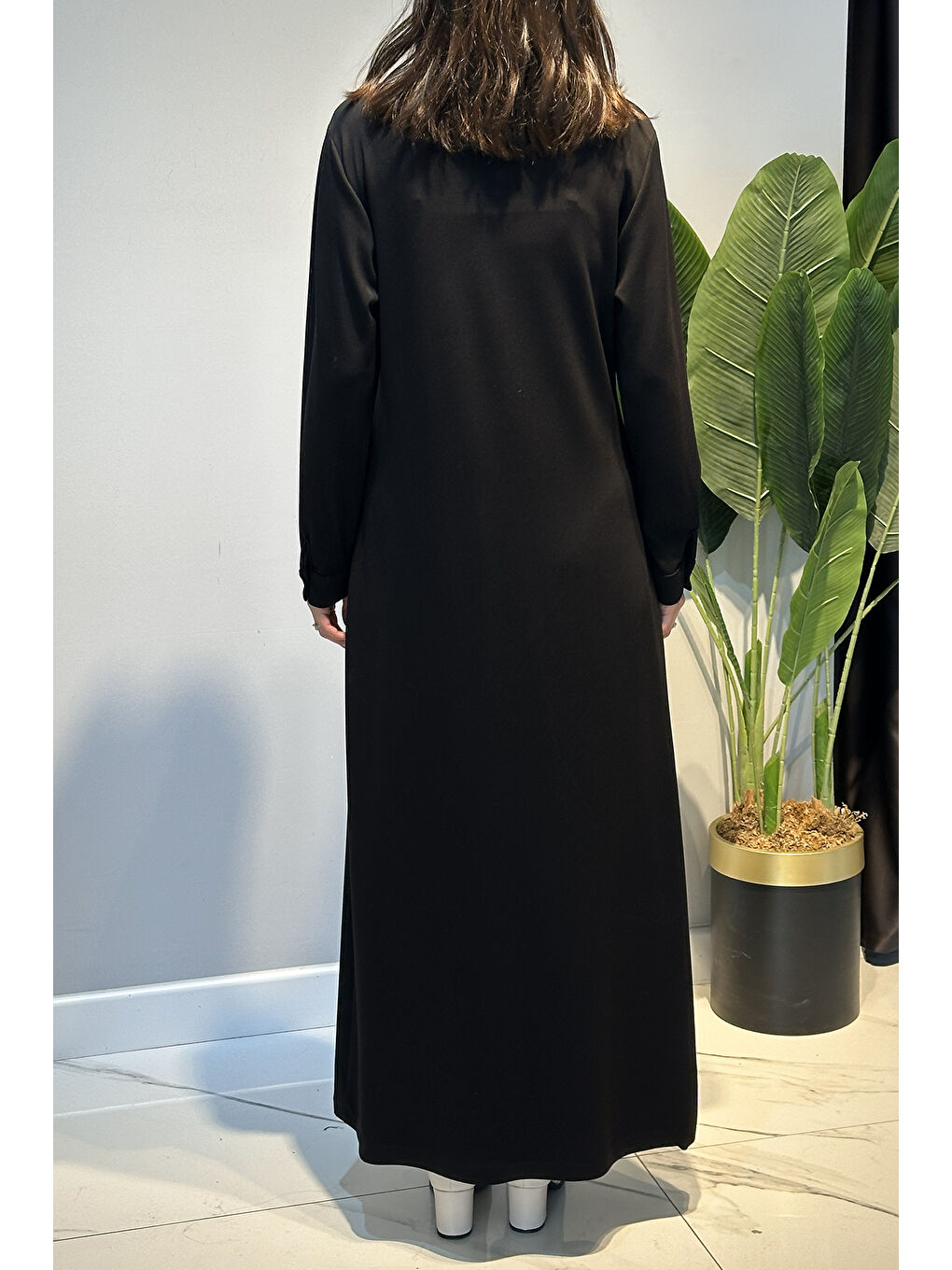 Drape Detay Pamuklu Elbise 13230 Siyah-3