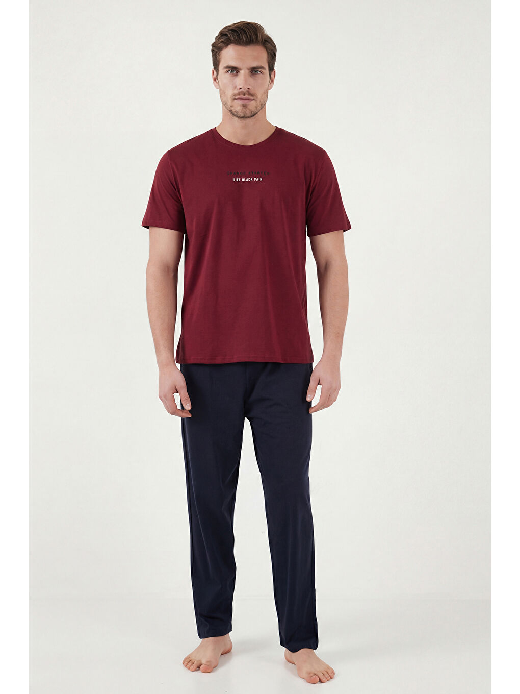 Bordo Pamuklu Regular Fit Baskılı Pijama Takımı 6096160-1