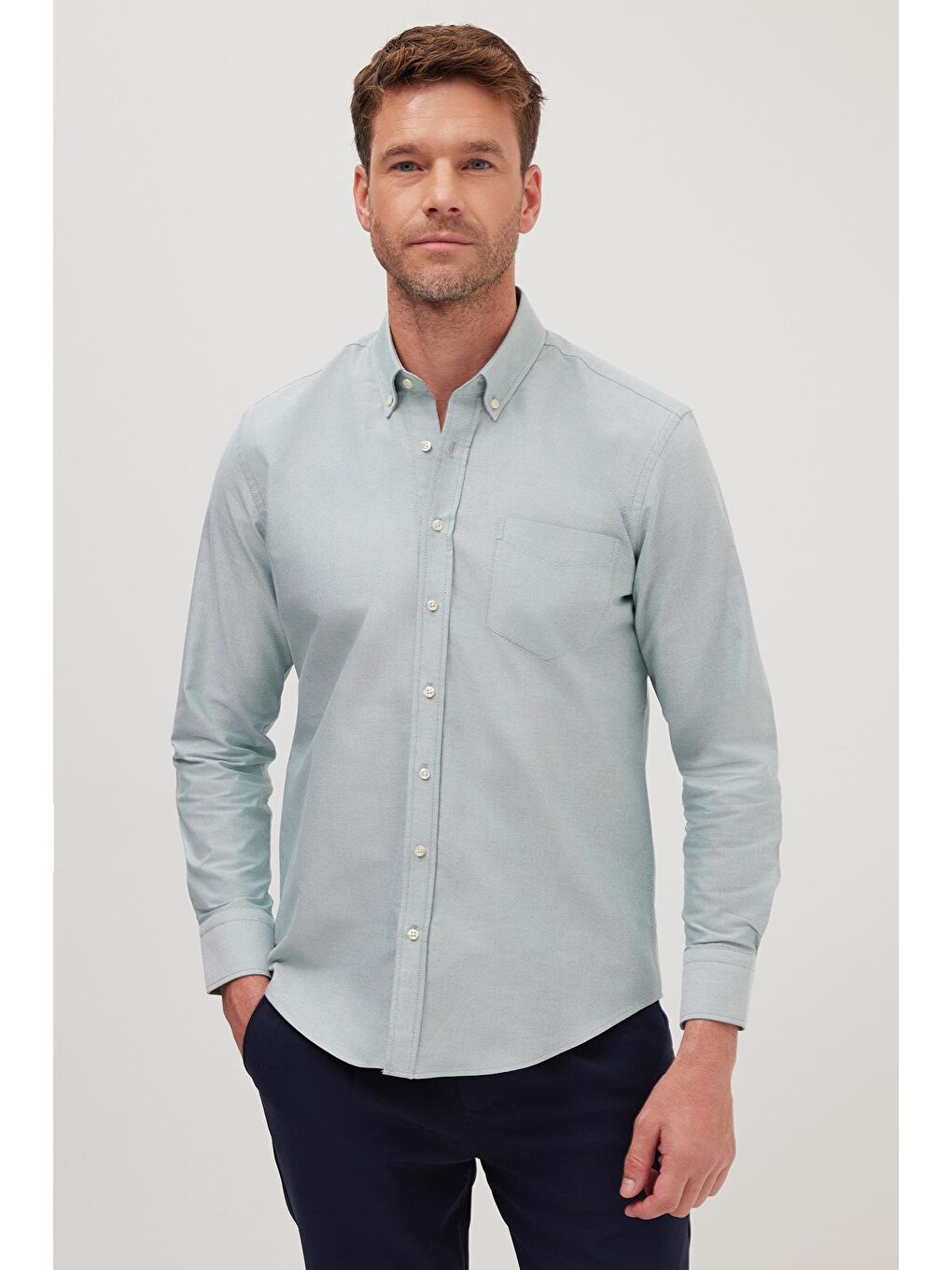 Yeşil Erkek Regular Fit Klasik Kesim Premium Oxford %100 Pamuk Mint Gömlek-1