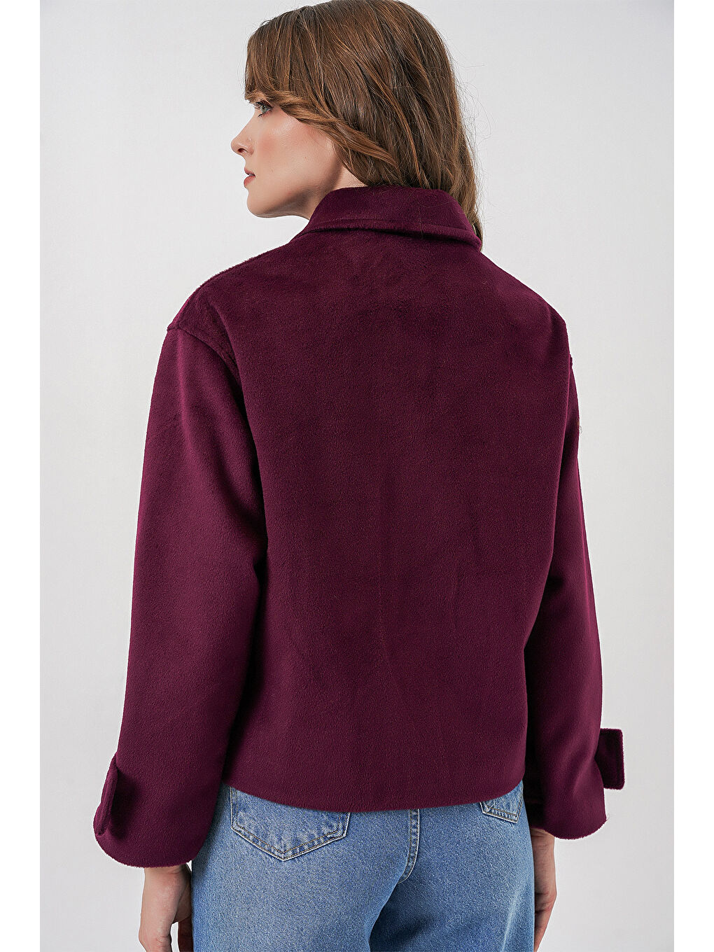 Kadın Kısa Kaşe Ceket 0724 - Mürdüm-5