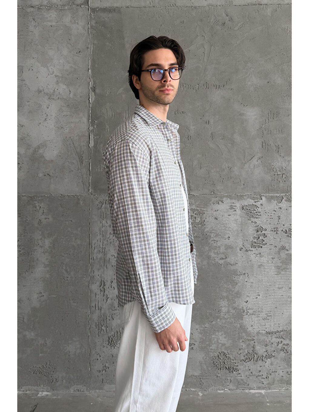 Yeşil Erkek Oversize %100 Pamuk Flam Keten Kareli Gömlek-7