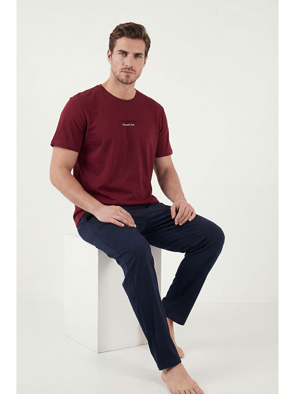 Bordo Pamuklu Regular Fit Baskılı Pijama Takımı 6096160-2