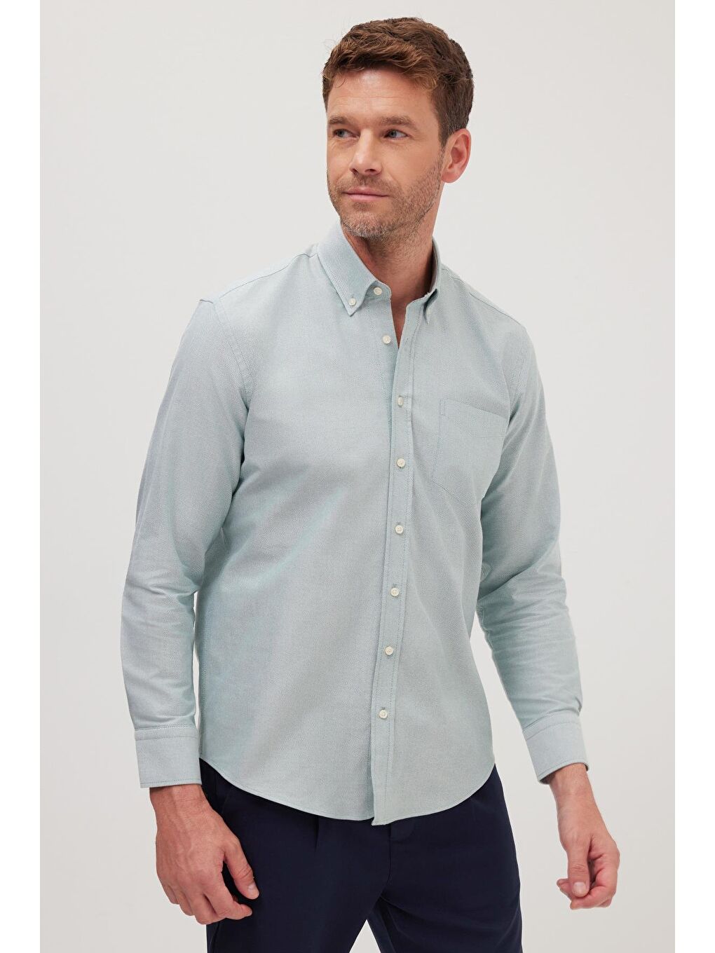 Yeşil Erkek Regular Fit Klasik Kesim Premium Oxford %100 Pamuk Mint Gömlek-3