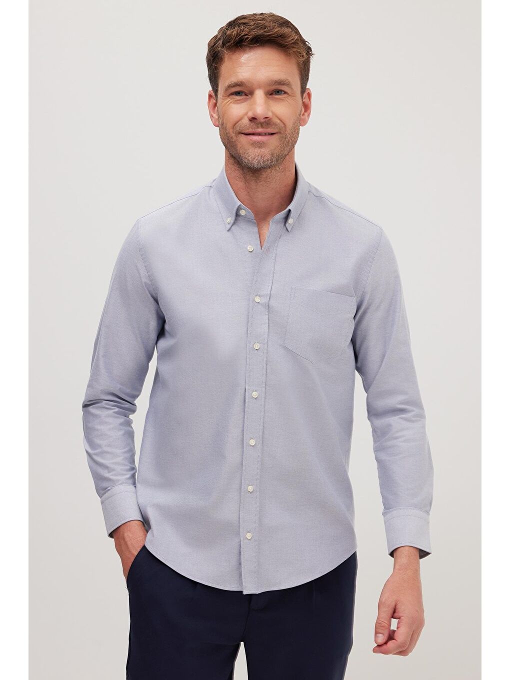 Erkek Regular Fit Klasik Kesim Premium Oxford %100 Pamuk Lacivert Gömlek