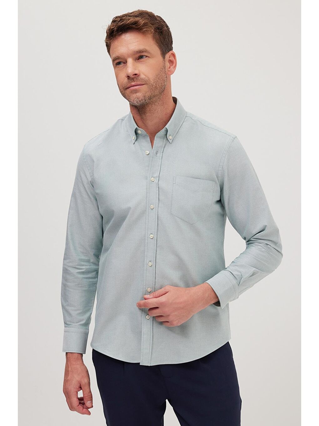 Yeşil Erkek Regular Fit Klasik Kesim Premium Oxford %100 Pamuk Mint Gömlek-4