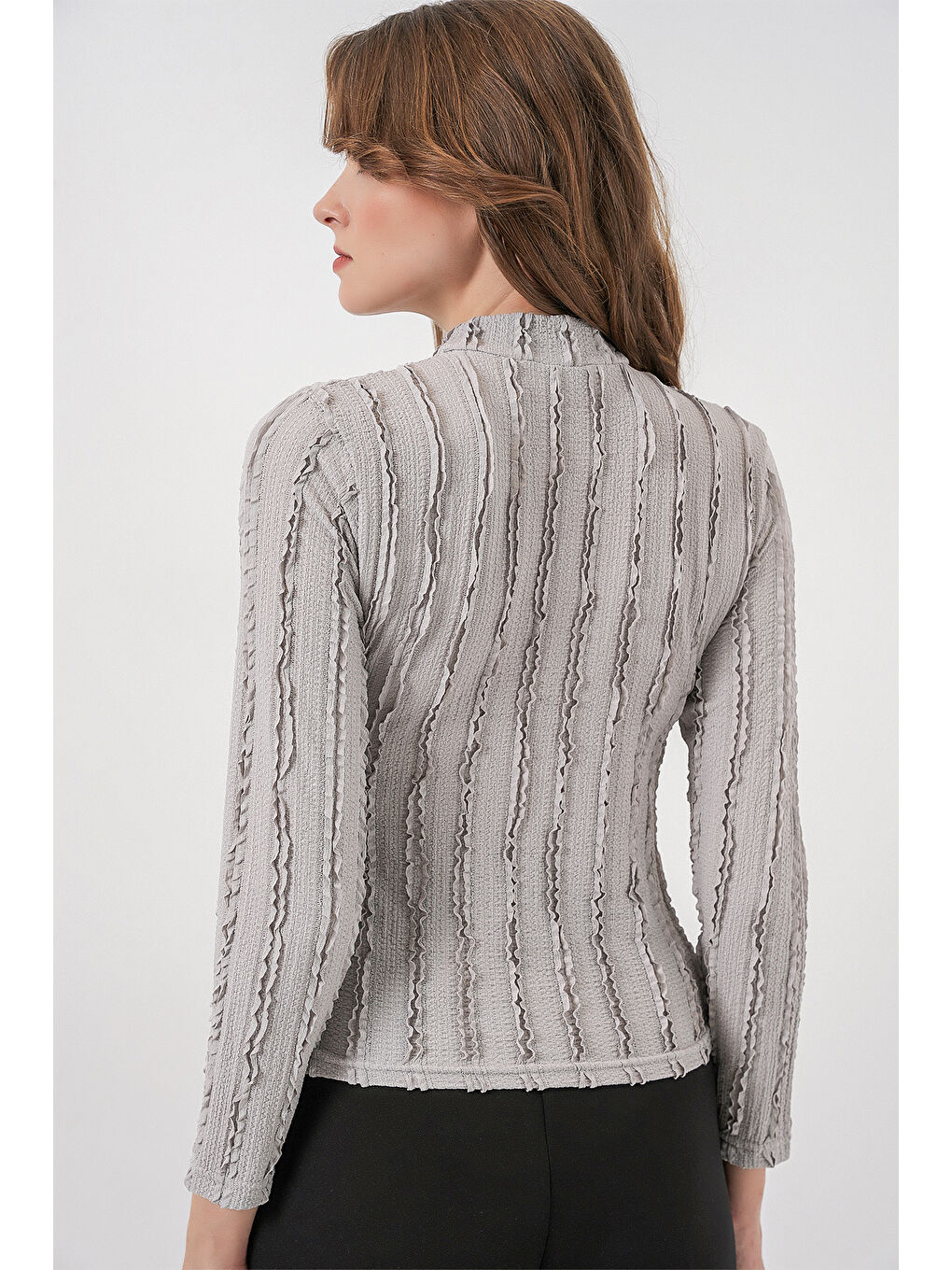 Kadın Dokulu Esnek Örme Bluz 975 - Gri-5