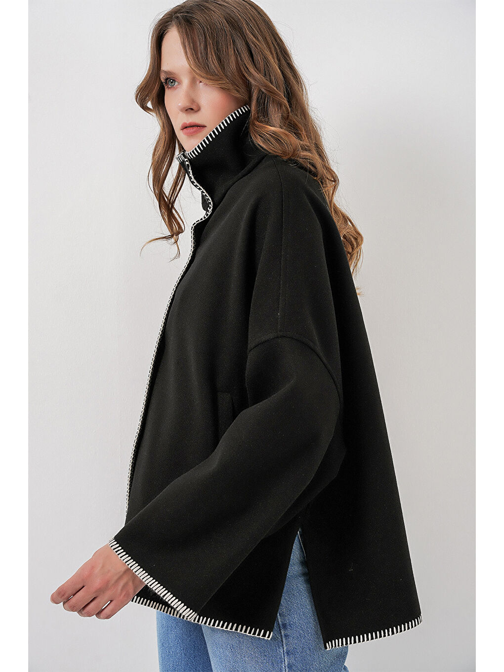 Kadın Nakışlı Kaşe Ceket 9167 - Siyah-2