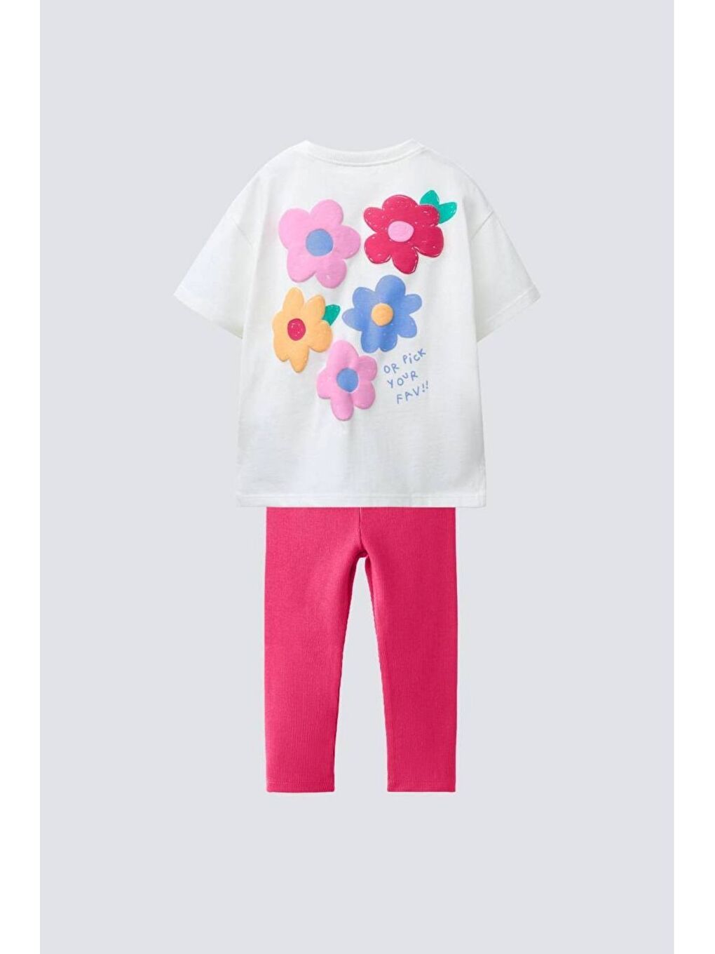 Fuşya Cute Flower Baskılı Kız Çocuk Takımı – Pembe Taytlı-1