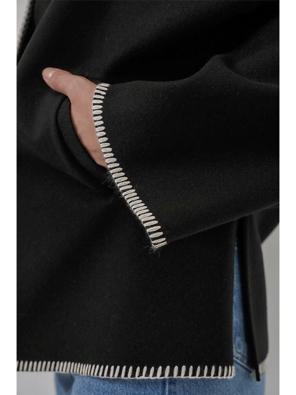 Kadın Nakışlı Kaşe Ceket 9167 - Siyah-4