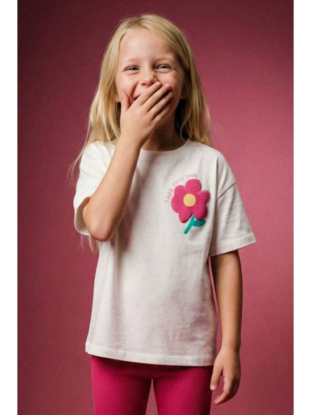 Fuşya Cute Flower Baskılı Kız Çocuk Takımı – Pembe Taytlı-2