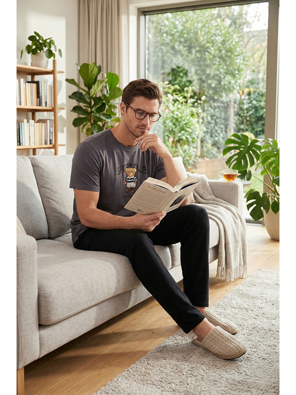 Gri Pamuklu Regular Fit Baskılı Pijama Takımı 6096160-1