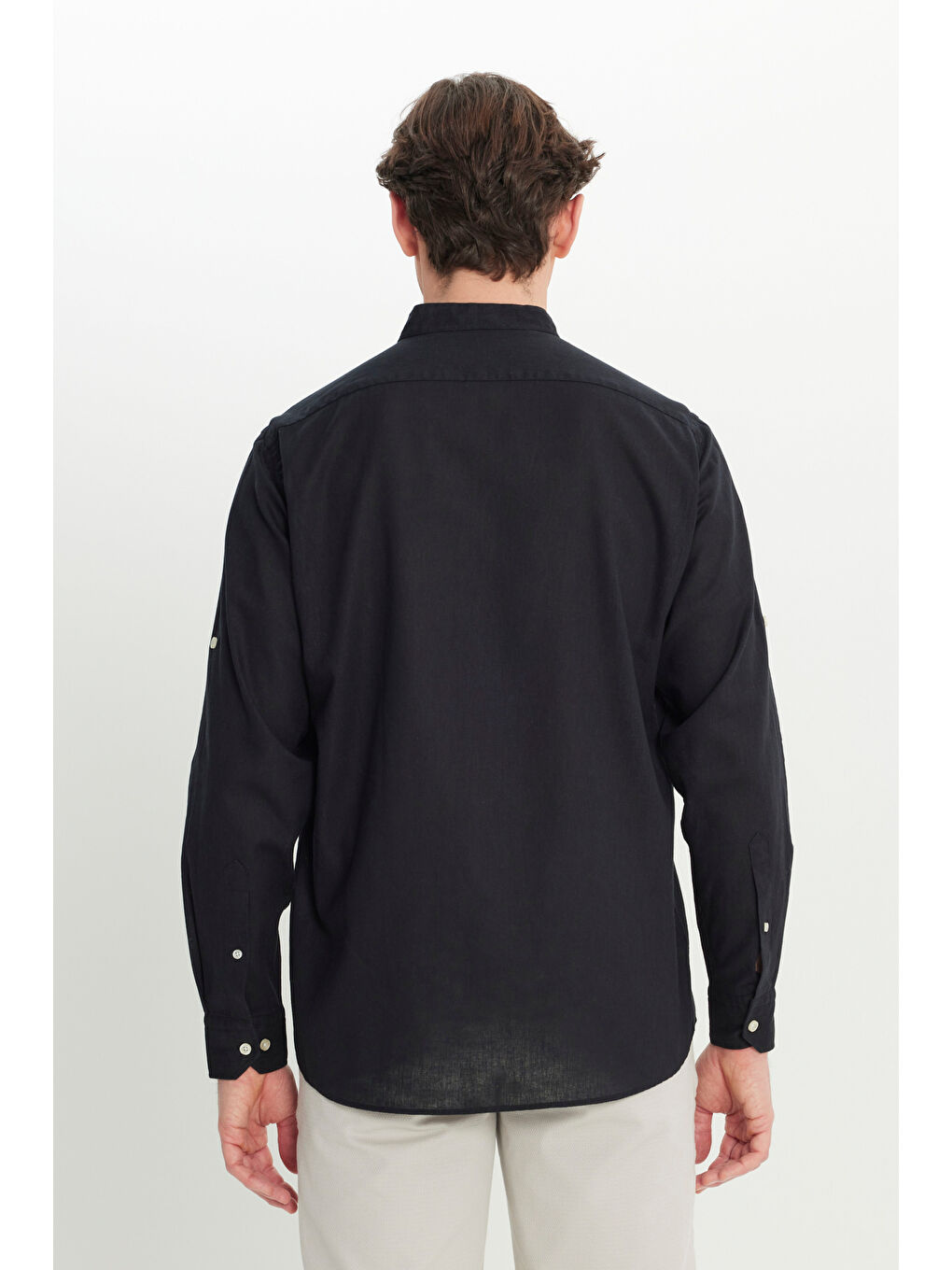 Erkek Siyah Comfort Fit Rahat Kesim Hakim Yaka Gömlek-4