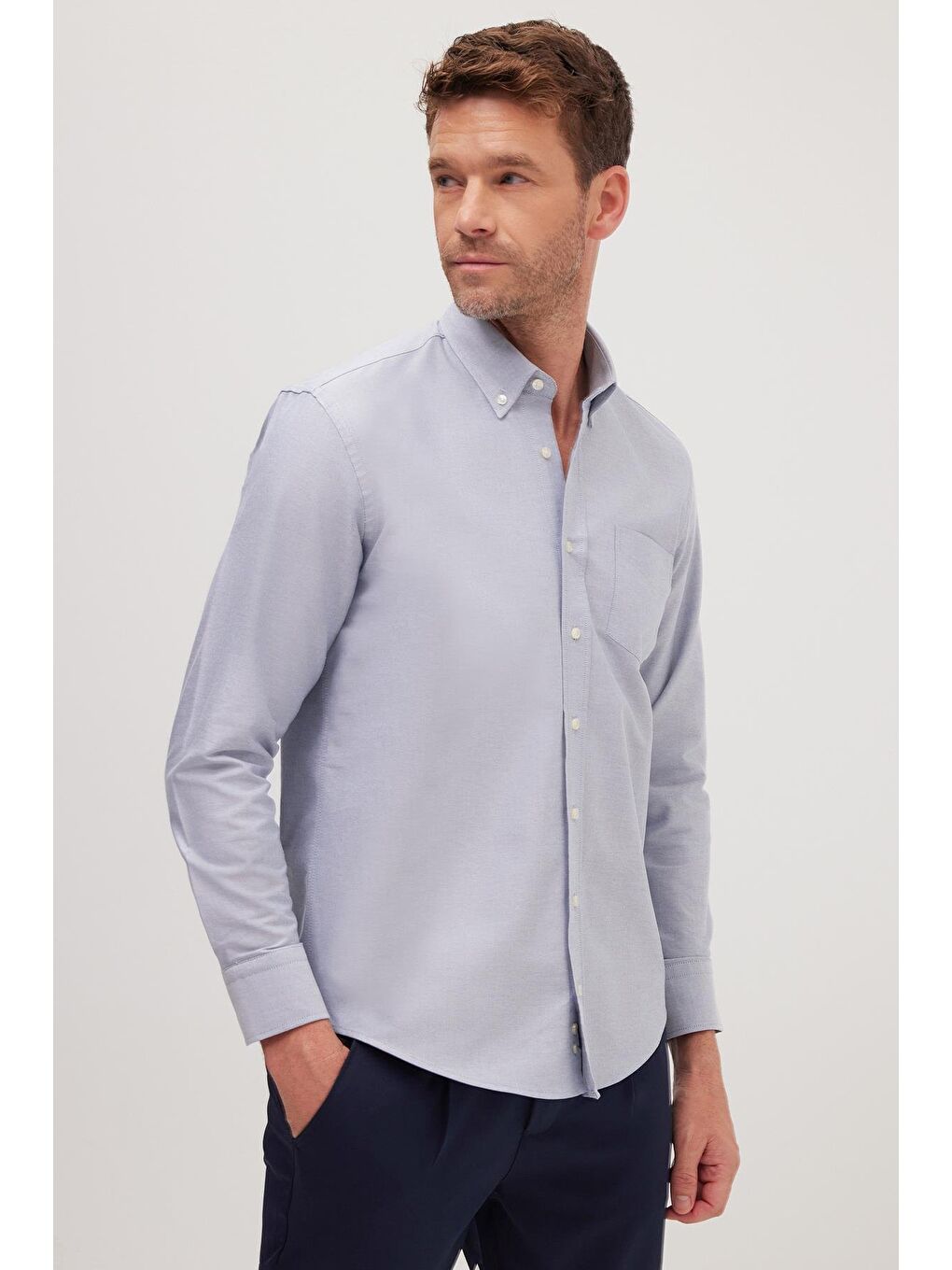 Erkek Regular Fit Klasik Kesim Premium Oxford %100 Pamuk Lacivert Gömlek-3