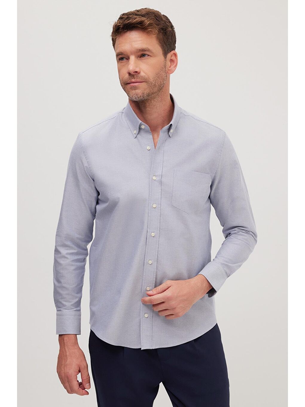 Erkek Regular Fit Klasik Kesim Premium Oxford %100 Pamuk Lacivert Gömlek-4