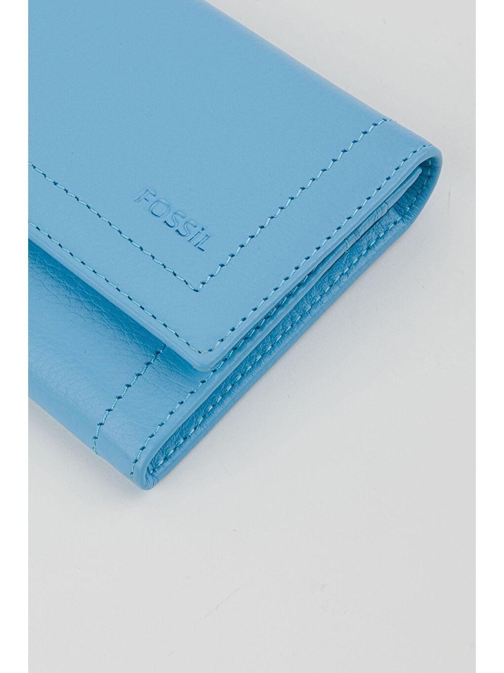 Kutulu Hakiki Deri Buz Mavi Kadın El Portföyü Uzun Cüzdan-3