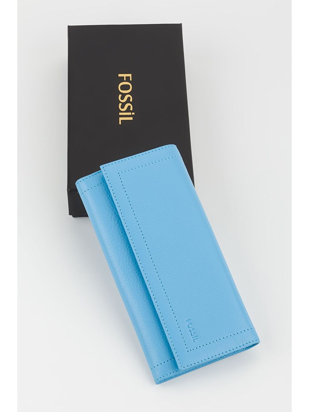Kutulu Hakiki Deri Buz Mavi Kadın El Portföyü Uzun Cüzdan-4