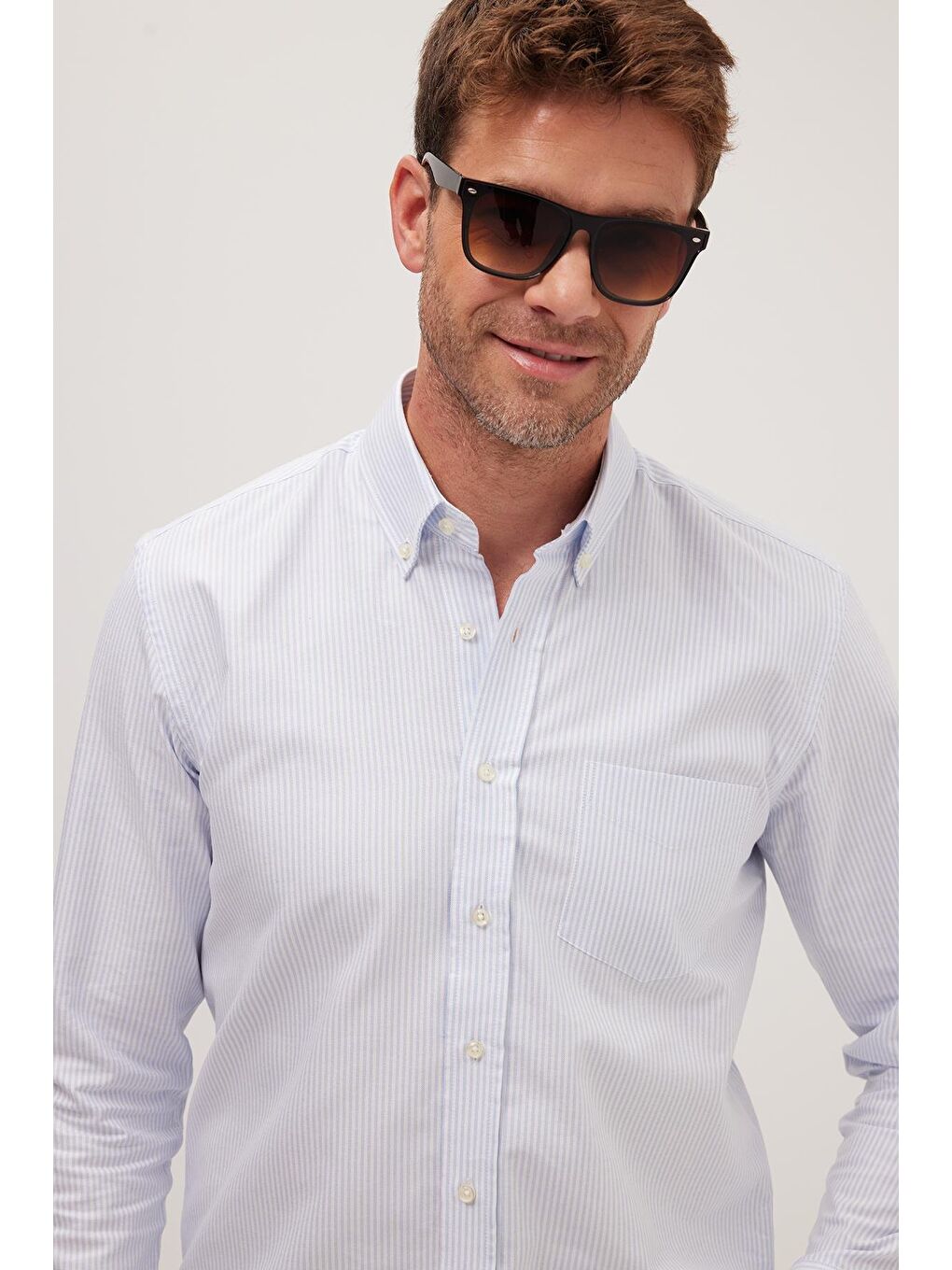 Karışık Erkek Regular Fit Klasik Kesim %100 Pamuk Mavi Çizgili Gömlek