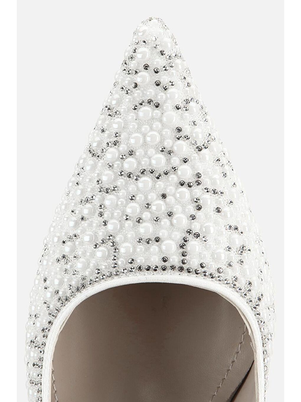 Beyaz Kadın Kemik Taşlı Arkası Açık Stiletto-4