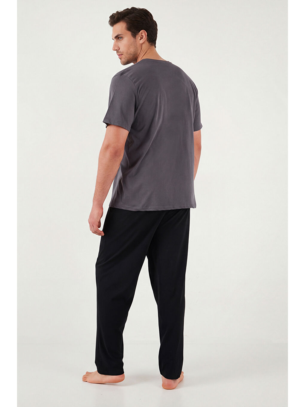 Gri Pamuklu Regular Fit Baskılı Pijama Takımı 6096160-6