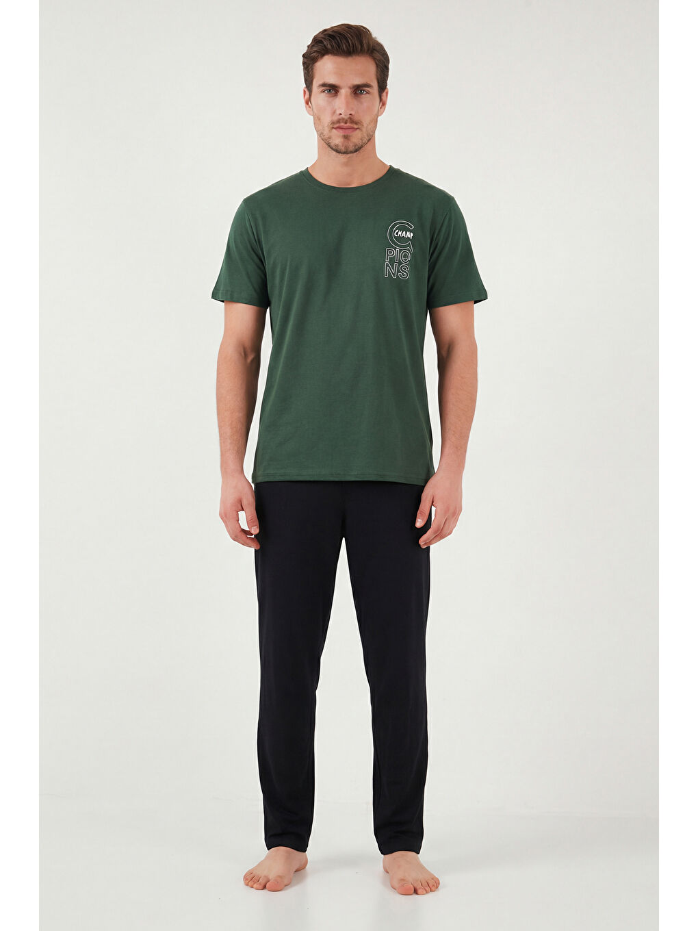 Yeşil Pamuklu Regular Fit Baskılı Pijama Takımı 6096160-2