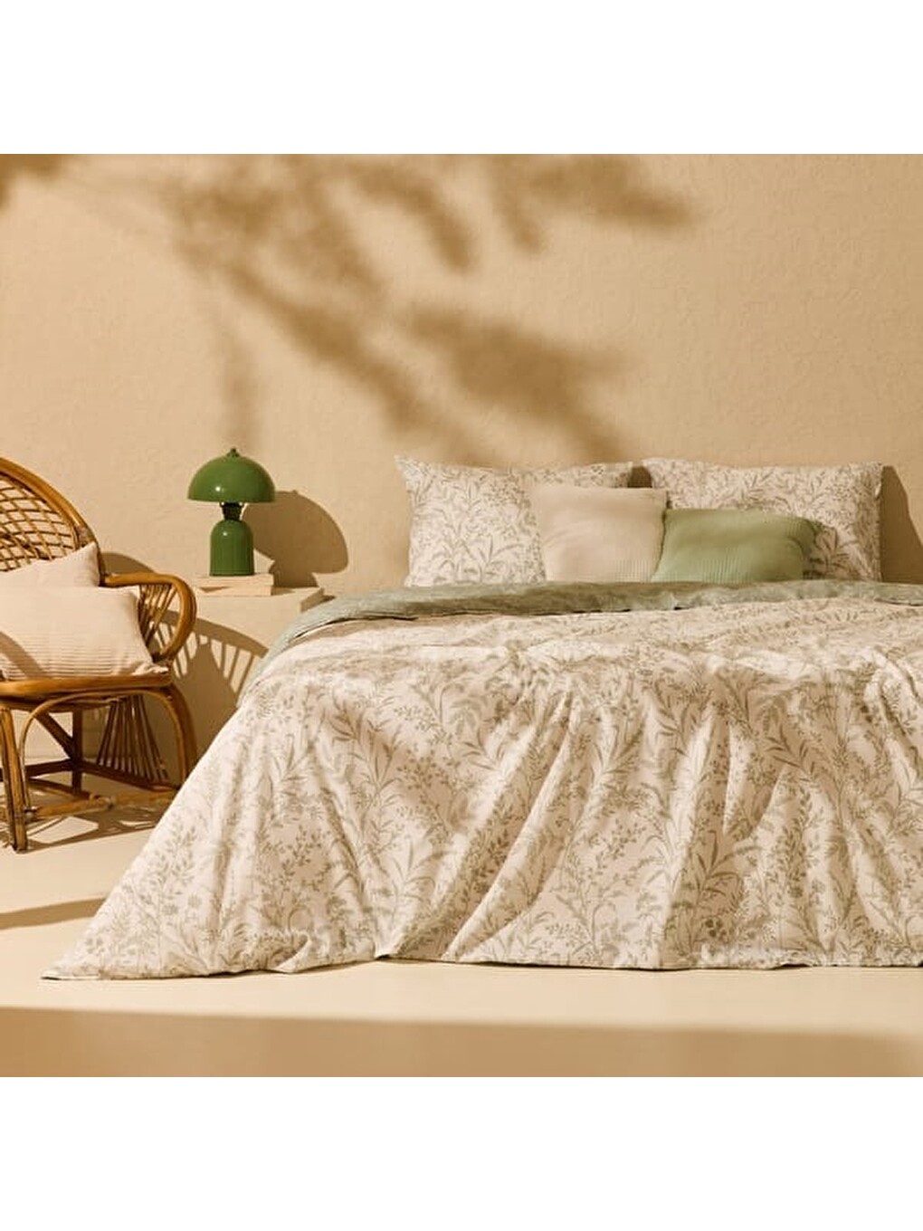 Lila Soft Zen Kolay Ütülenir Tek Kişilik Nevresim Takımı - Ekru / Yeşil